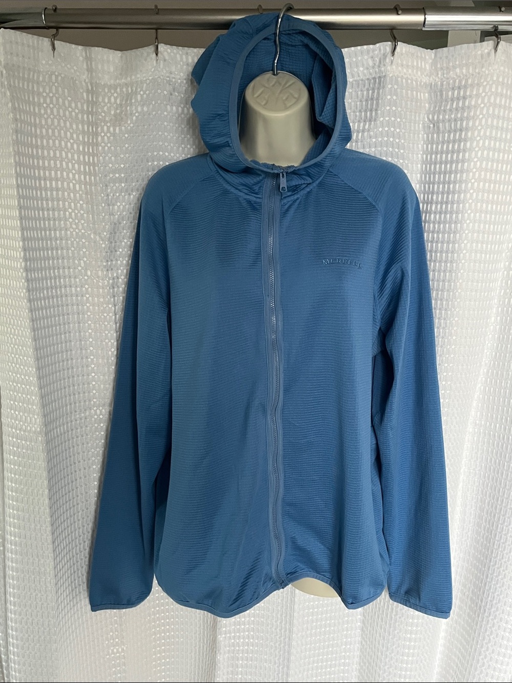Merrell Cornflower Blue Grid Fleece Full Zip Hoodie Women’s Medium Raglan